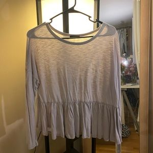 Very light purple/white long sleeve ruffled shirt